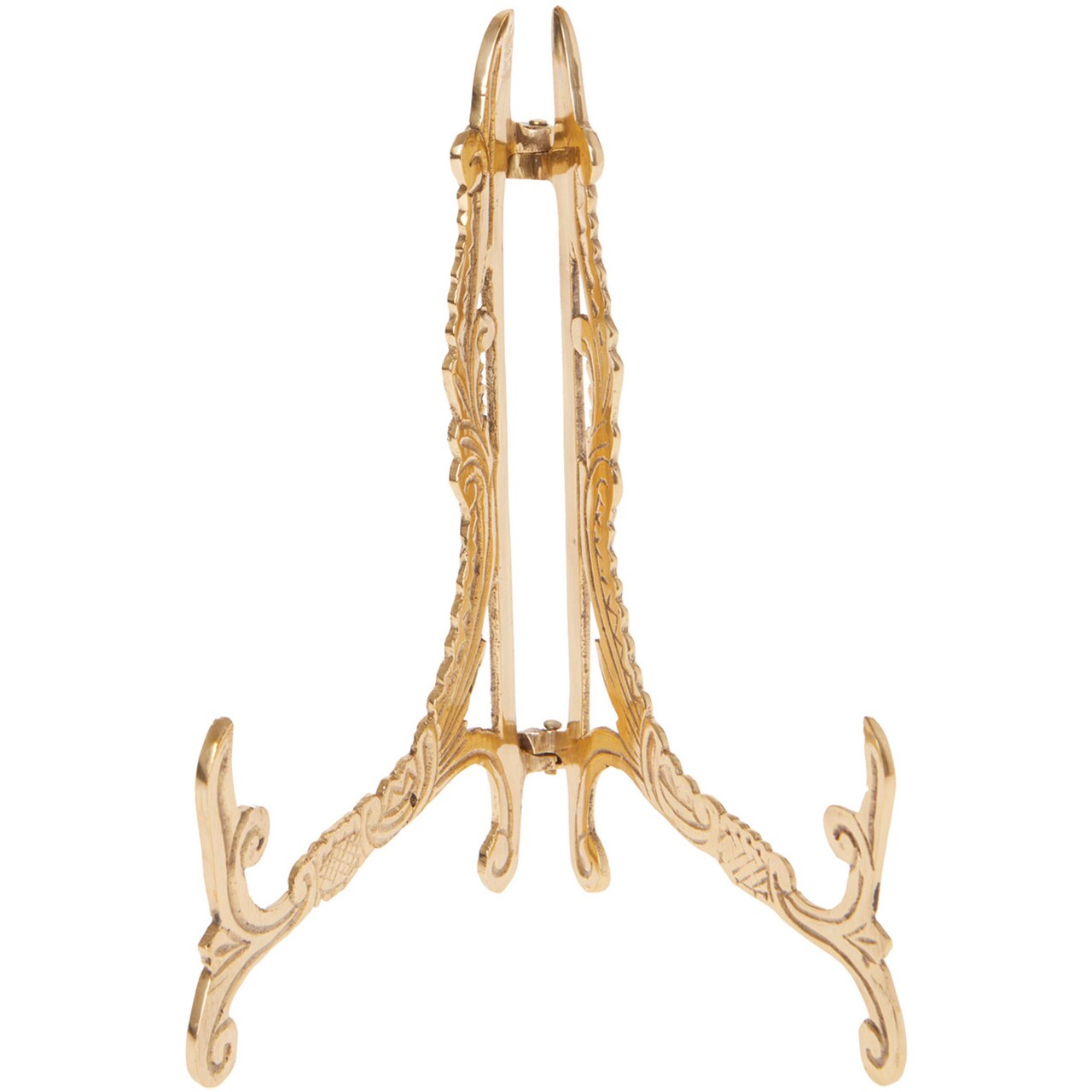 Bard's Ornate Hinged Brass Plate Stand, 7.5" H x 5" W x 5.5" D (For 5" - 10" Plates)